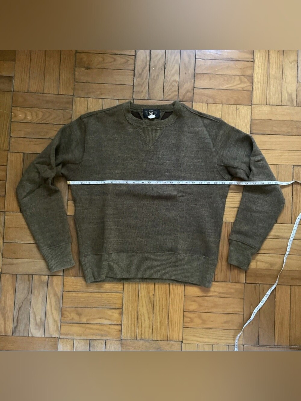 RRL Ralph Lauren Made in USA Olive Cotton Wool Crewneck Sweater M